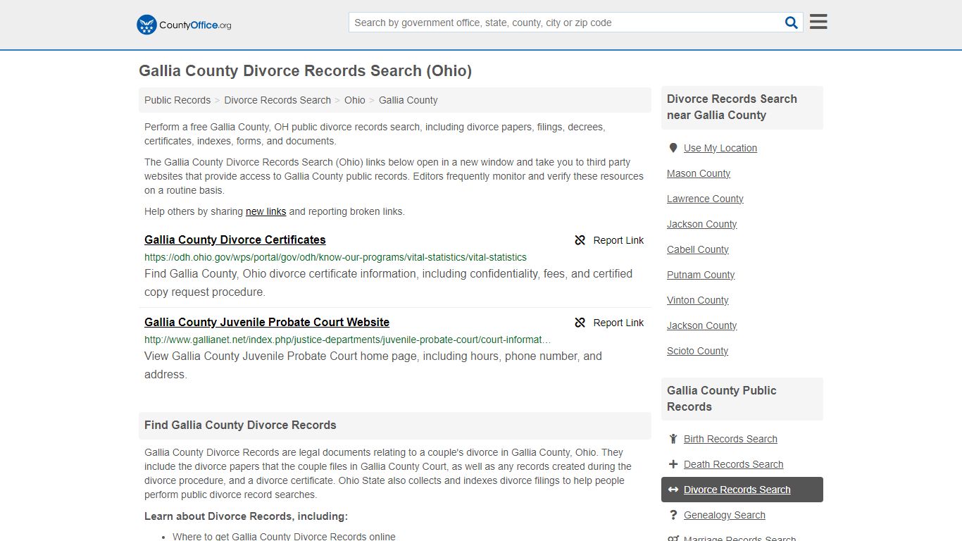 Gallia County Divorce Records Search (Ohio) - County Office